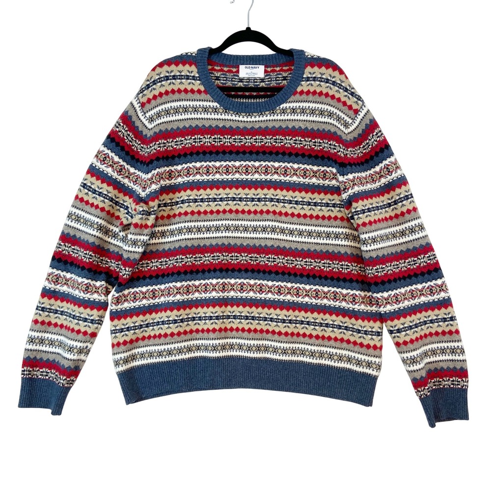Old Navy Fair Isle Knit Sweater‎ Mens XL Long Sleeve Cabincore Cozy Nordic